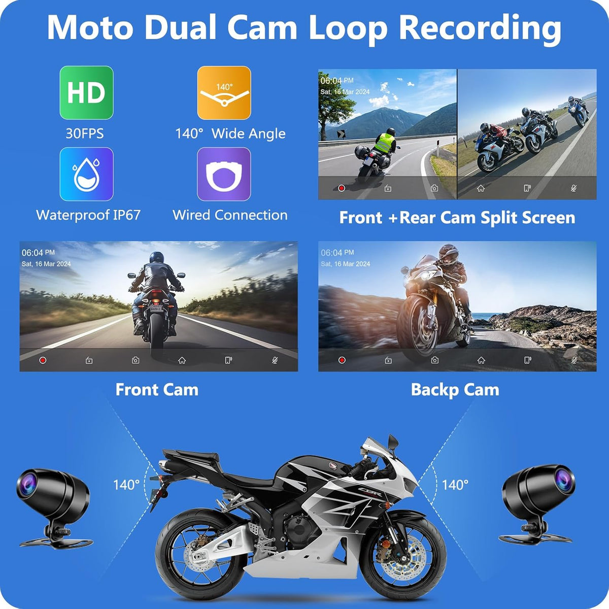 Motorfiets Display – Motorfiets Navigatie – Motorfiets Scherm – Motorfiets Autoradio – Draadloos CarPlay & Android Auto – 6,3-inch HD IPS Touchscreen – Dubbele 1080P Dashcam Voor & Achter