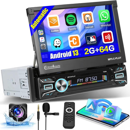 1 DIN Autoradio – Autoradio Met Uittrekbaar Scherm – 7 Inch Touchscreen Radio – Inbouw Autoradio Navigatie – Bluetooth Autoradio Draadloos – Draadloze CarPlay & Android Auto – HD Achteruitrijcamera - QUORE