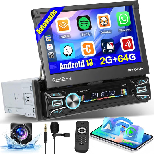 1 DIN Autoradio – Autoradio Met Uittrekbaar Scherm – 7 Inch Touchscreen Radio – Inbouw Autoradio Navigatie – Bluetooth Autoradio Draadloos – Draadloze CarPlay & Android Auto – HD Achteruitrijcamera - QUORE