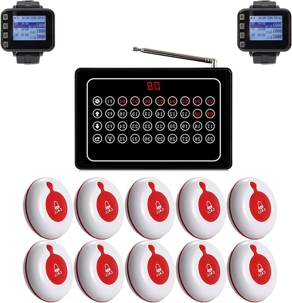 Caregiver Pager Wireless Caregiver Call Button-Wireless Calling System for Restaurant Hospital Clinic Nursing Home10 Portable Transmitters 1 Plugin Receivers 2 Watch Receiver - QUORE