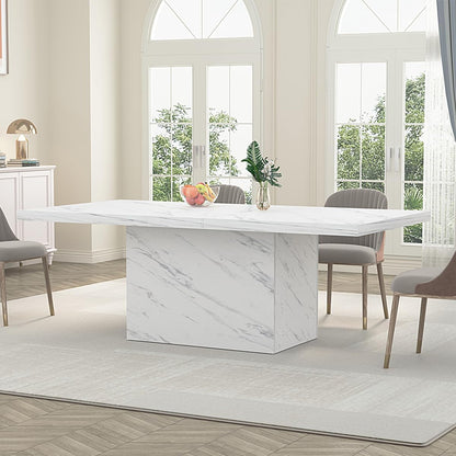 Eettafel – Keukentafel – Eetkamertafel – Tafel – Witte Tafel – Kunstmarmeren Blad – Industriële Houten Onderstel – 180 x 80 cm – Geschikt Voor 6-8 Personen