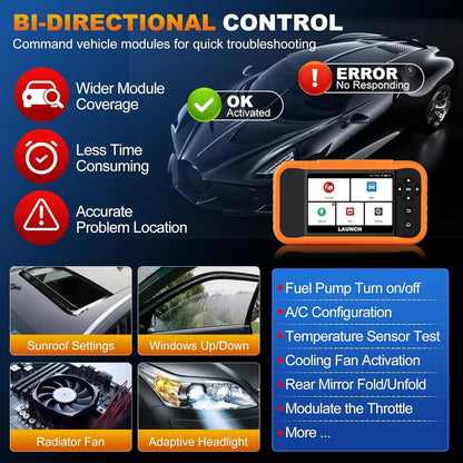 OBD2 Diagnoseapparaat – Autodiagnose Scanner – Foutcode Uitlezer – Uitleesapparaat Auto – Auto Diagnose Tool – Actieve Test Functie – ECU Codering – 50+ Resetfuncties – 4 Inch Touchscreen – Draadloos Met Batterij