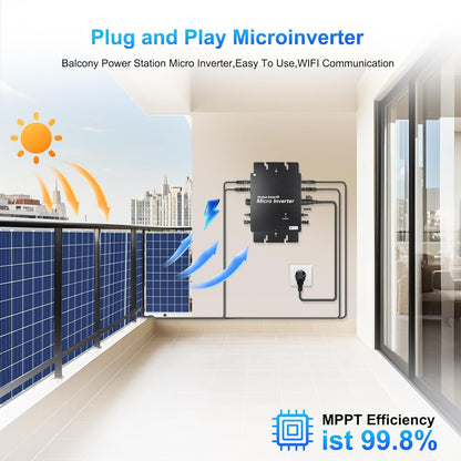 Microomvormer 1200W, met intelligente wifi voor balkonkrachtcentrale, plug & play PV-omvormer, geïntegreerde MPPT, app-bediening, IP65 omvormer