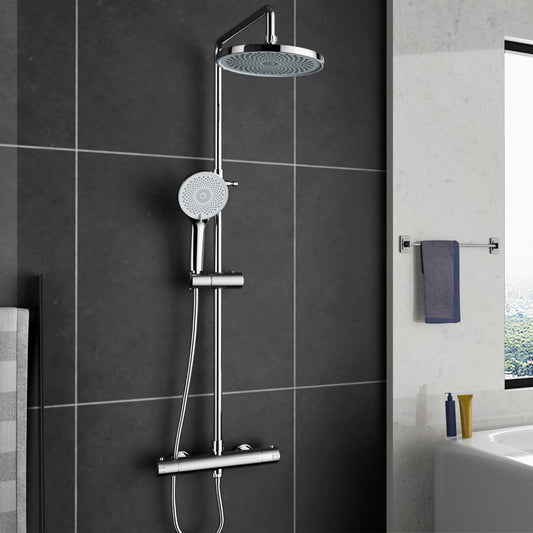 MORADO Rain shower with tap, shower system with single lever mixer, rain shower height adjustable 85-115 cm, shower set, chrome - QUORE