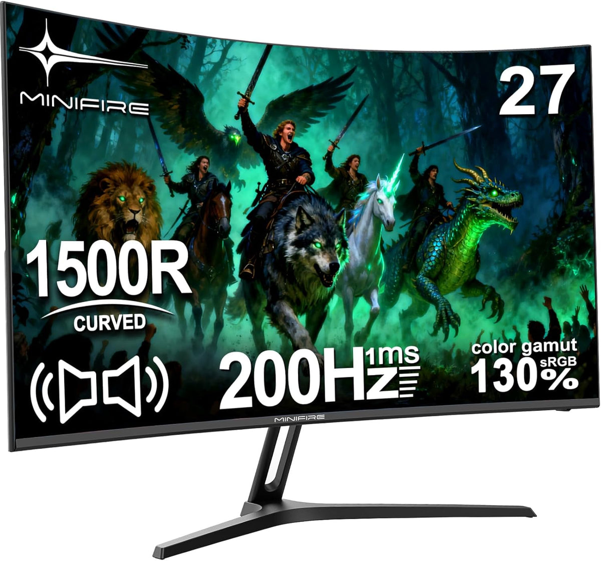 Minifire Gaming Curved Monitor 27 inch MFG27C1 200Hz 1Ms 120% sRGB monitor with Sprecher 1920 x 1080VA panel (MFG27C1 with HDMI cable) - QUORE
