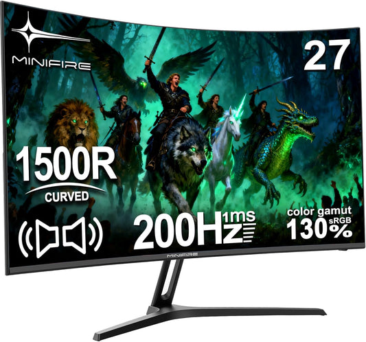 Minifire Gaming Curved Monitor 27 inch MFG27C1 200Hz 1Ms 120% sRGB monitor with Sprecher 1920 x 1080VA panel (MFG27C1 with HDMI cable) - QUORE
