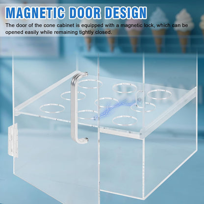 Ijskegelhouder – Ijshoornhouder – IJscohoornhouder – Ijskegelstandaard – Displayhouder – Transparant Acryl – 9 Openingen Met Magnetische Deur