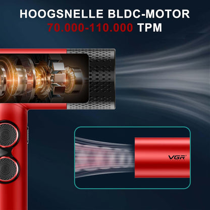 VGR Professional Barber Combo van Tondeuse, Trimmer, Foliescheerapparaat en Ionische Föhn, 4-in-1 Compleet Set met Krachtige Upgraded Motor, Oplaadstation, LED-display, Luxe Opbergkoffer, Rood