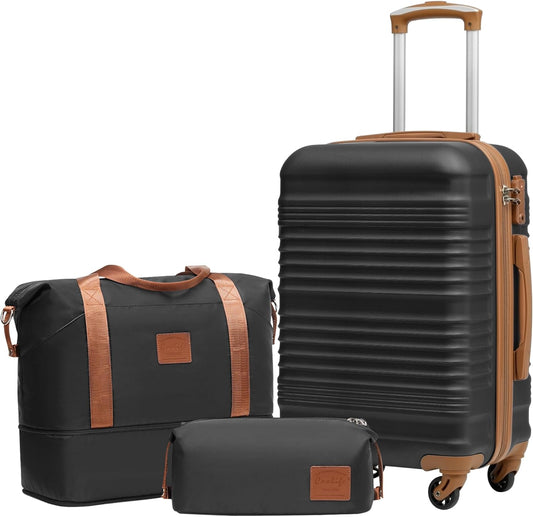 COOLIFE Set van 6 harde reiskoffers met uittrekbare reistas voor sport en toilettas, kofferset, TSA-familieslot en 360° wielen, Zwart Bruin, Bagage à Main, Harde koffer reiskoffer