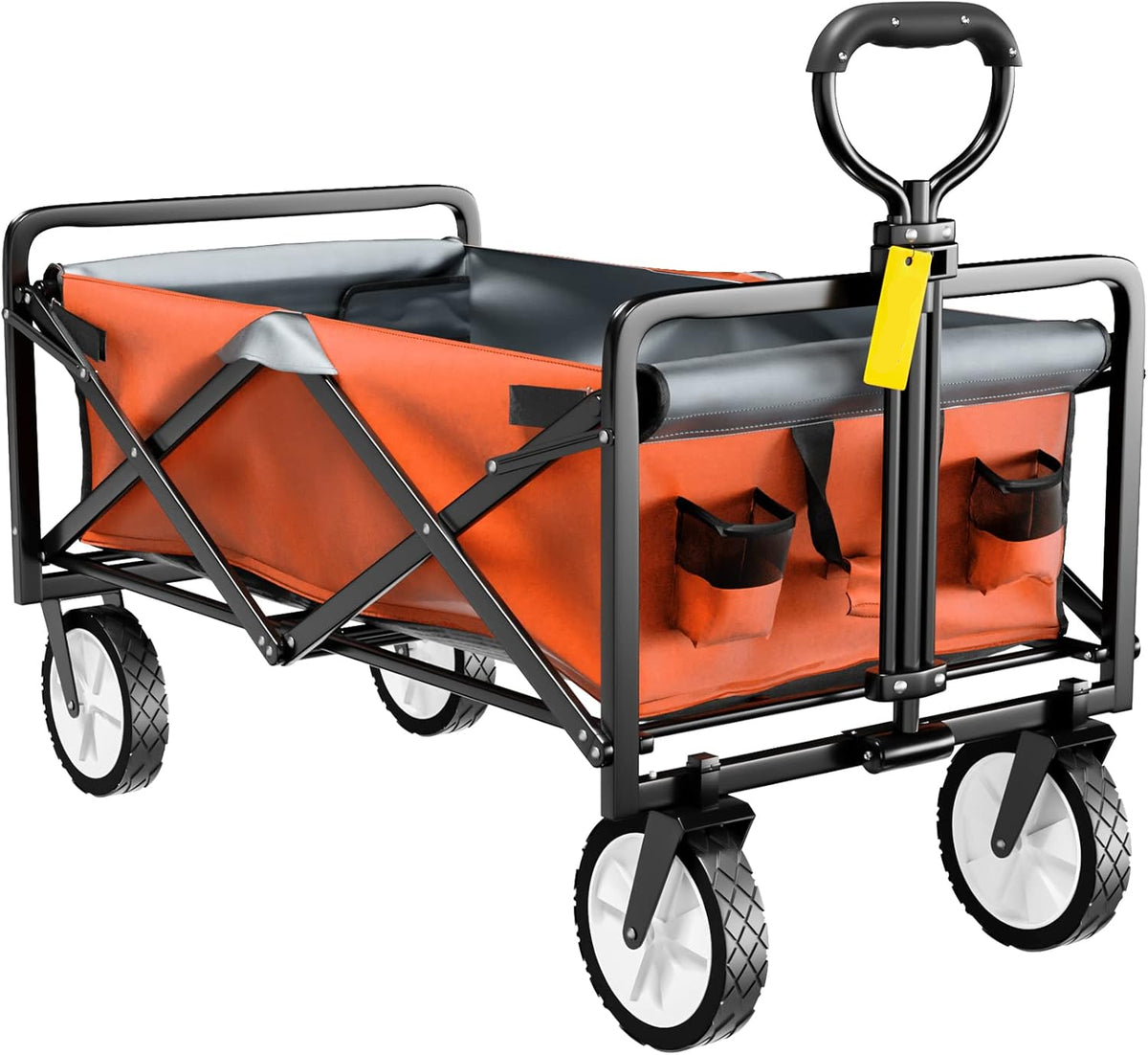 Deeper Festival Trolley - Verstelbare stuurstang - Afneembare luifel - Oxford-doek - Outdoor Camping Strandkar - Oranje en grijs - QUORE