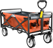 Deeper Festival Trolley - Verstelbare stuurstang - Afneembare luifel - Oxford-doek - Outdoor Camping Strandkar - Oranje en grijs - QUORE