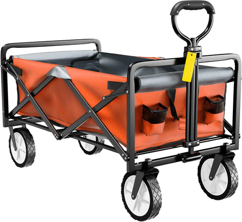 Deeper Festival Trolley - Verstelbare stuurstang - Afneembare luifel - Oxford-doek - Outdoor Camping Strandkar - Oranje en grijs - QUORE