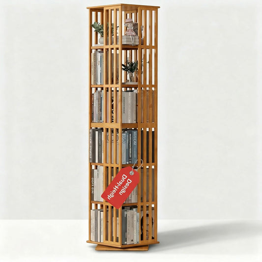 Draaibare Boekenkast – Rotatie Kast – Swivel Boekenkast – Boekenplank – Opbergkast – 360° Draaiend – Hoog 190cm – Ruimtebesparend Bamboe