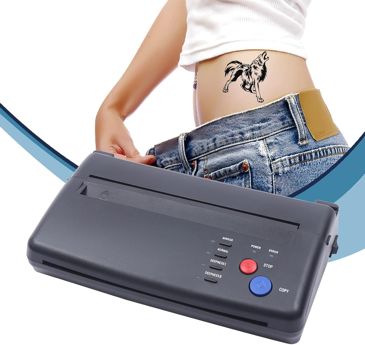 Tattoo machineset, tattooprinter, thermische printer, tatoeageoverdracht, papiertransfermachine, printer, kopieerapparaat, thermische printer voor tijdelijke tatoeages, zwart