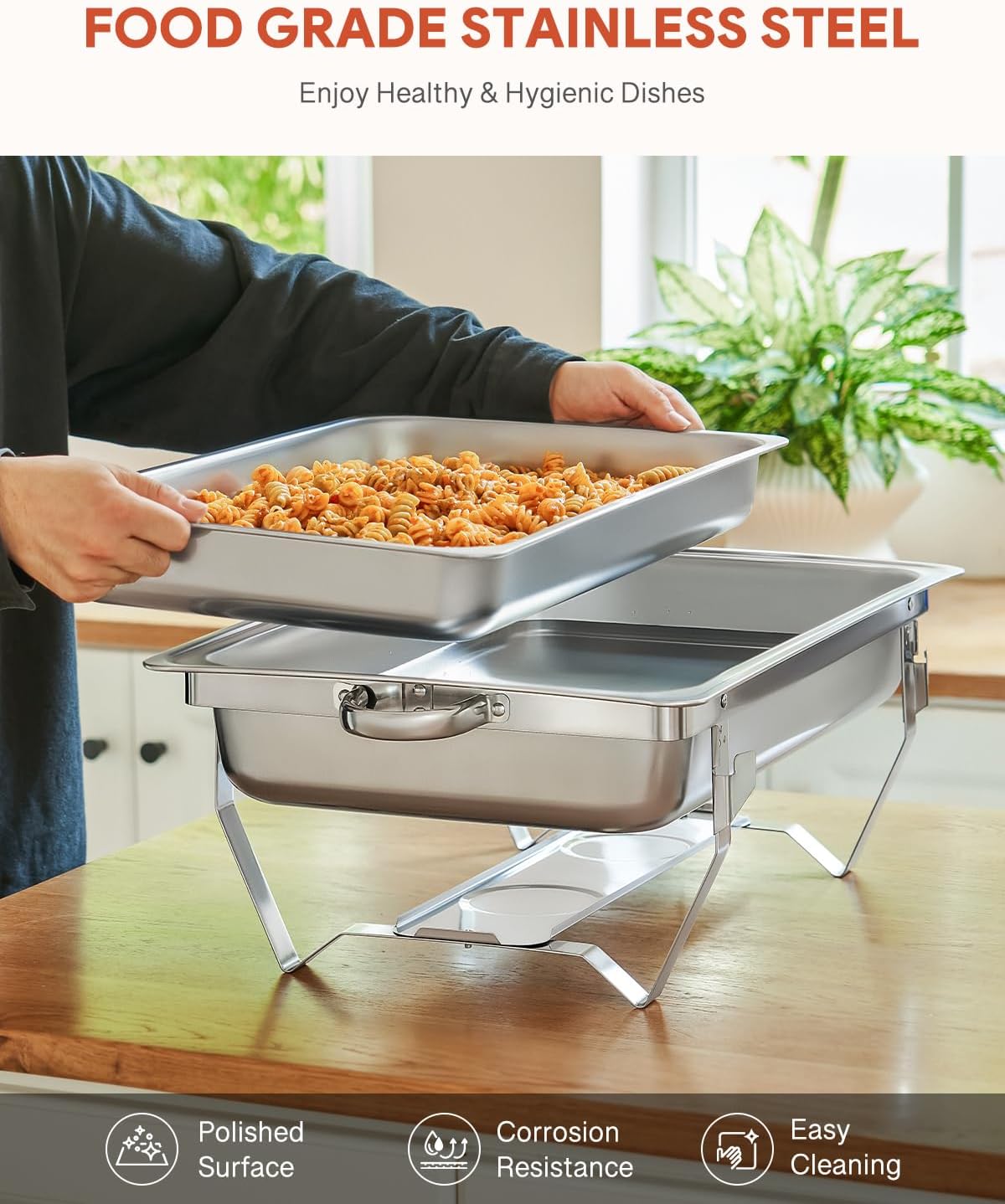 Wilprep Chafing dish set 9L RVS, 2 pakken met 2 grote GN 1/1 & 4 halve pannen GN 1/2 voor bruiloft, feest, banket, catering evenement