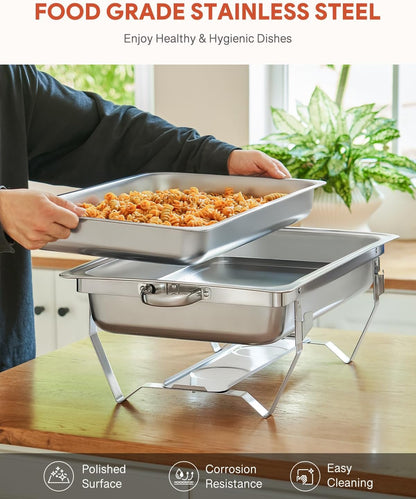 Wilprep Chafing dish set 9L RVS, 2 pakken met 2 grote GN 1/1 & 4 halve pannen GN 1/2 voor bruiloft, feest, banket, catering evenement