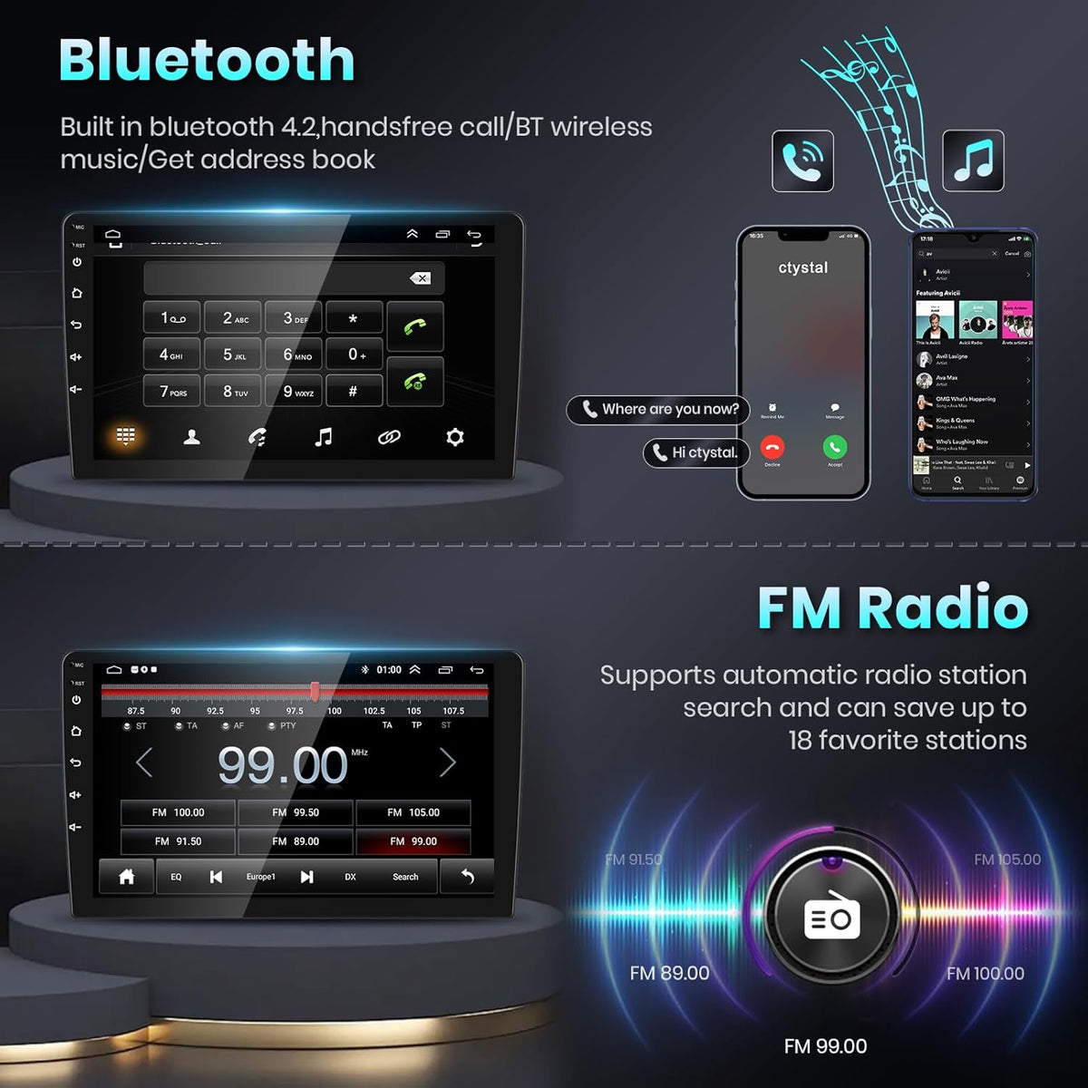 【2+64G】9''Autoradio 2 Din voor Renault Dacia SANDERO 2014-2017 Draadloze Carplay Android Auto met Bildschirm,Radio met Bluetooth HiFi RDS/FM+AHD Rückfahrkamera+CANBUS