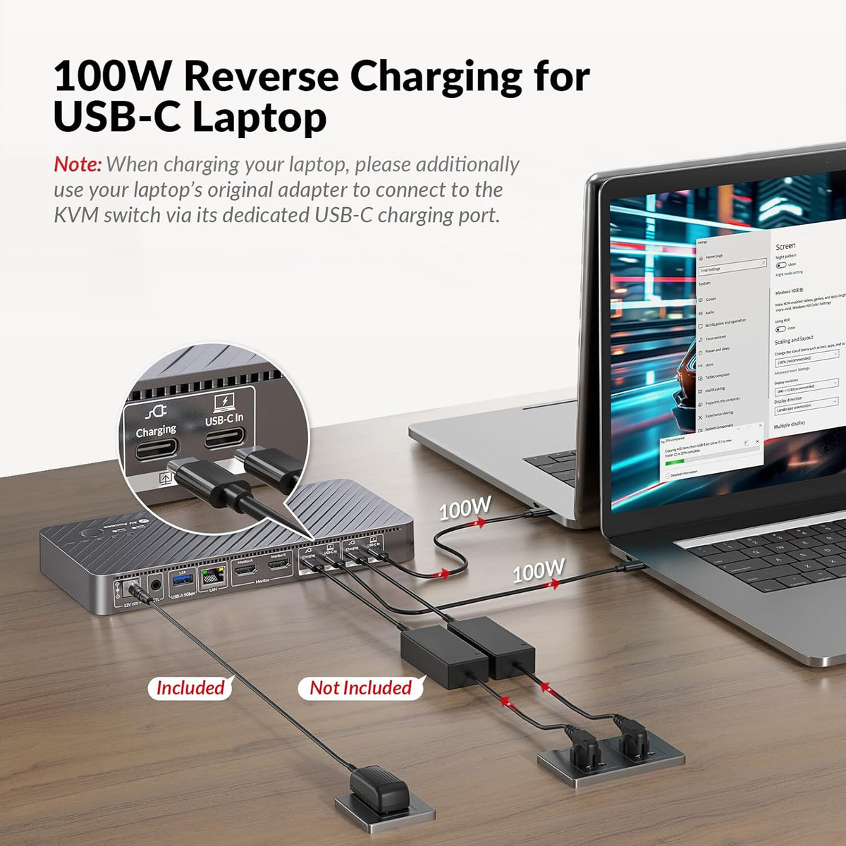 AV Access Docking Station KVM Switch 2 Monitor 2 Laptops, 4K KVM Switch Dual Monitor, 100W PD voor elke pc, 1G Ethernet, EDID-emulatie, ideaal voor thuiskantoor en gaming