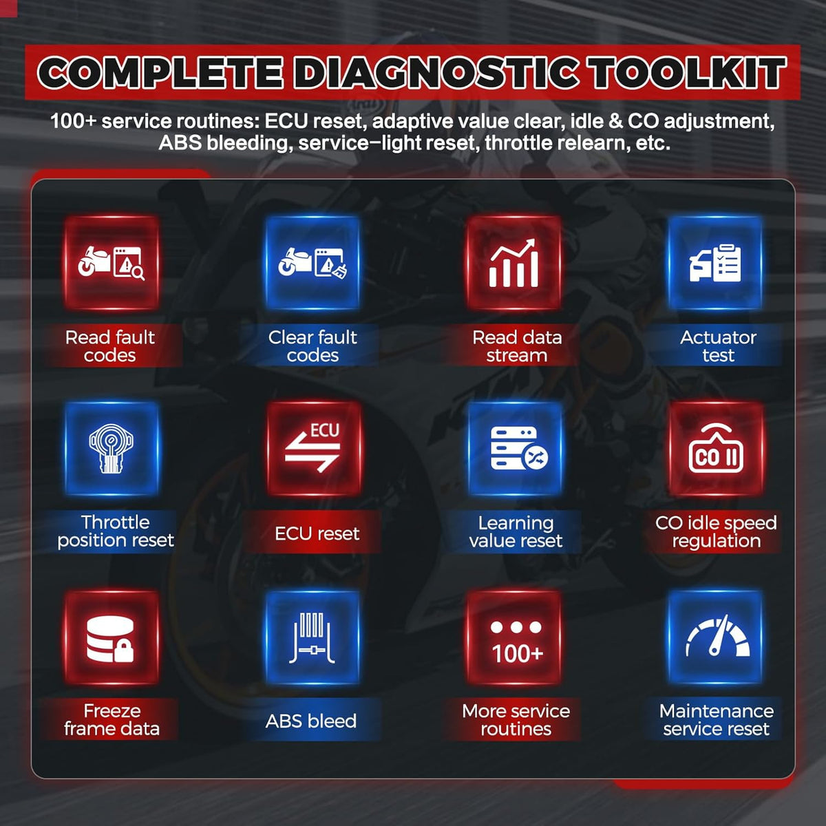Motordiagnoseapparaat, M7 Motorcycle OBD2 Scanner Full Systems ondersteunt meer dan 70 wereldwijde merken, heeft meer dan 100 functies, een codelezer, wifi-update met één klik en een 5-inch IPS-scherm