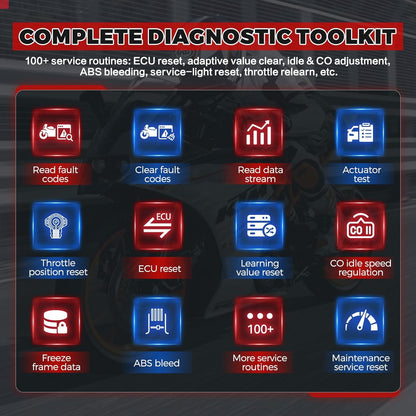 Motordiagnoseapparaat, M7 Motorcycle OBD2 Scanner Full Systems ondersteunt meer dan 70 wereldwijde merken, heeft meer dan 100 functies, een codelezer, wifi-update met één klik en een 5-inch IPS-scherm