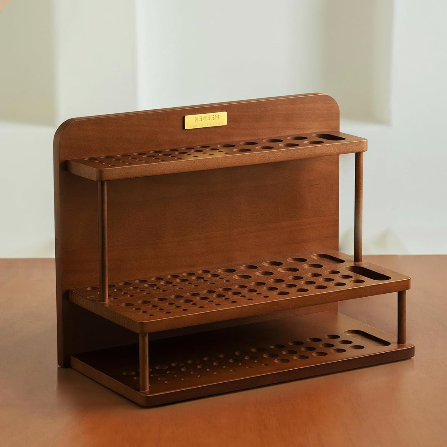 MEEDEN PRO Brush Holder, 2 Tier Wooden Brush Organizer for Large Capacity Art Supplies Storage for Computer, Crafts - QUORE