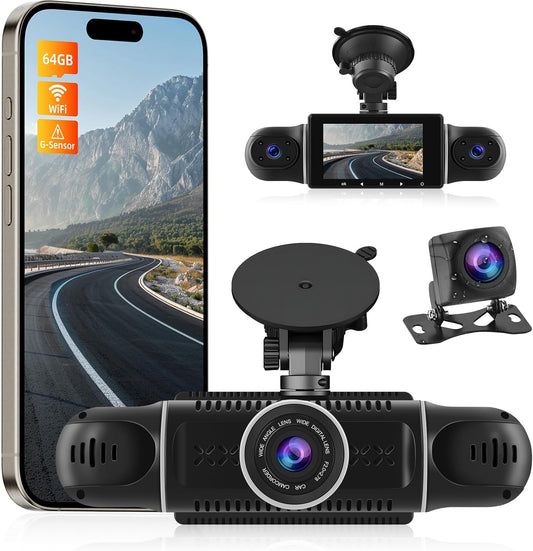 Dashcam – Autocamera – Boordcamera – Auto Camera – 4 Camera's – 360° Bewaking – Wifi-App Bediening & 64 GB Kaart Inbegrepen