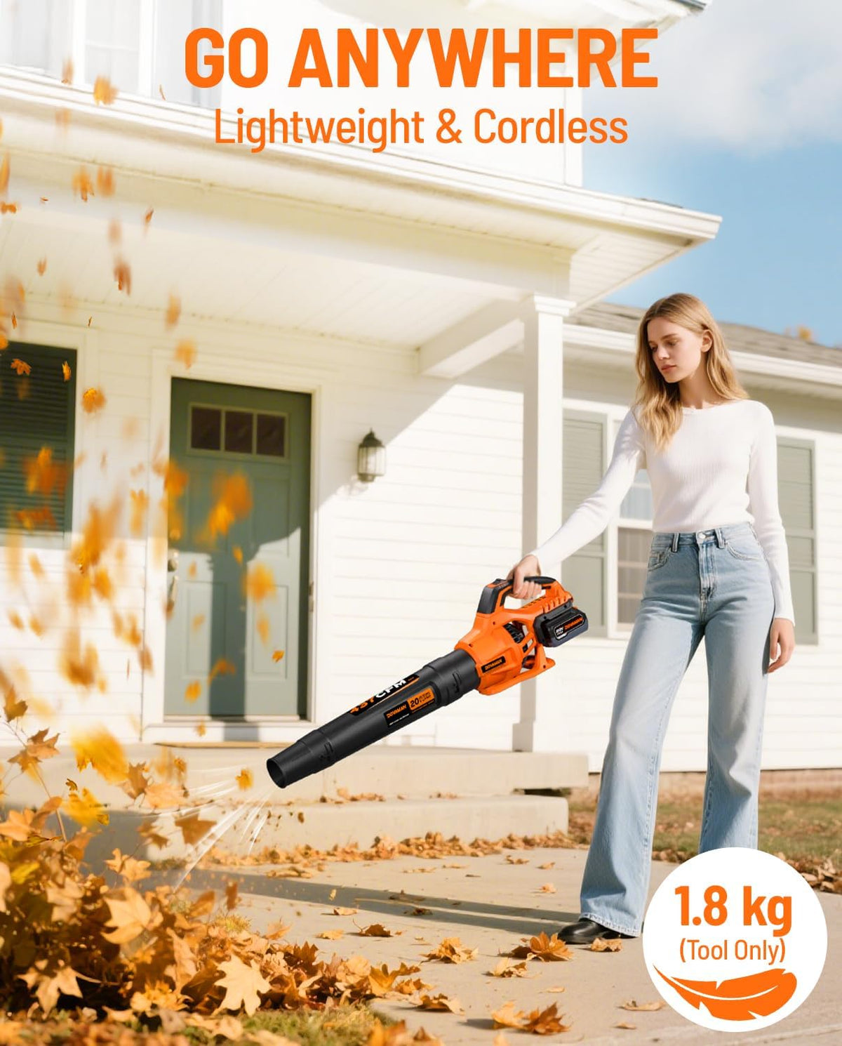 DOVAMAN LE40 Accu-bladblazer, 744 m³/h luchtvolume, lichte elektrische blazer met 20 V accu en snellader voor tuin, gazon, terras en garage