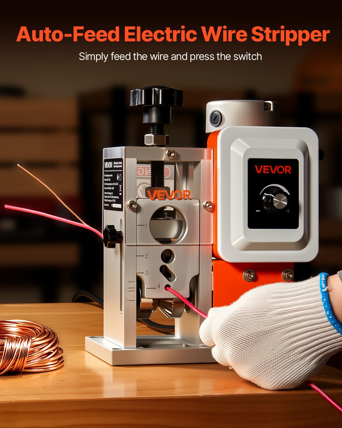 VEVOR Electric Stripper Machine, 1.5-40mm, 400W, Motorized Cable Stripper, 9.84 IPS (15m/min) Wire Peeler with Knives, V Shaped Wheels, Cooling Fan, Cable Peeler