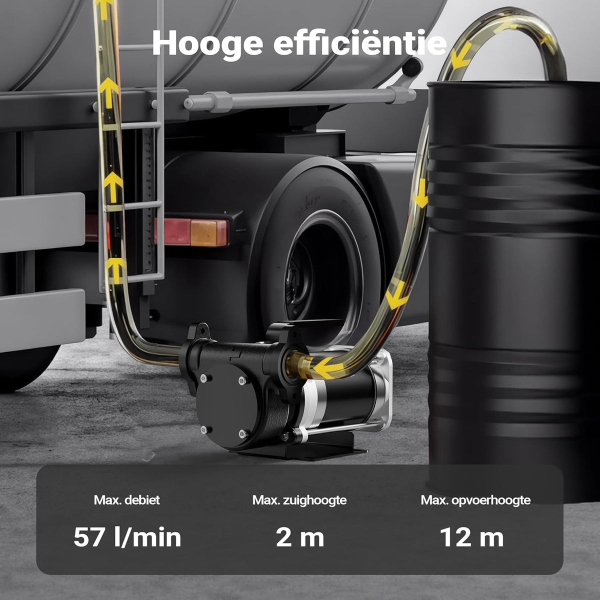 Wiltec brandstof hevelpomp 12 V, 180 W brandstofpomp 57 l/min, overhevelingspomp voor diesel/benzine, transferpomp 3200 rpm