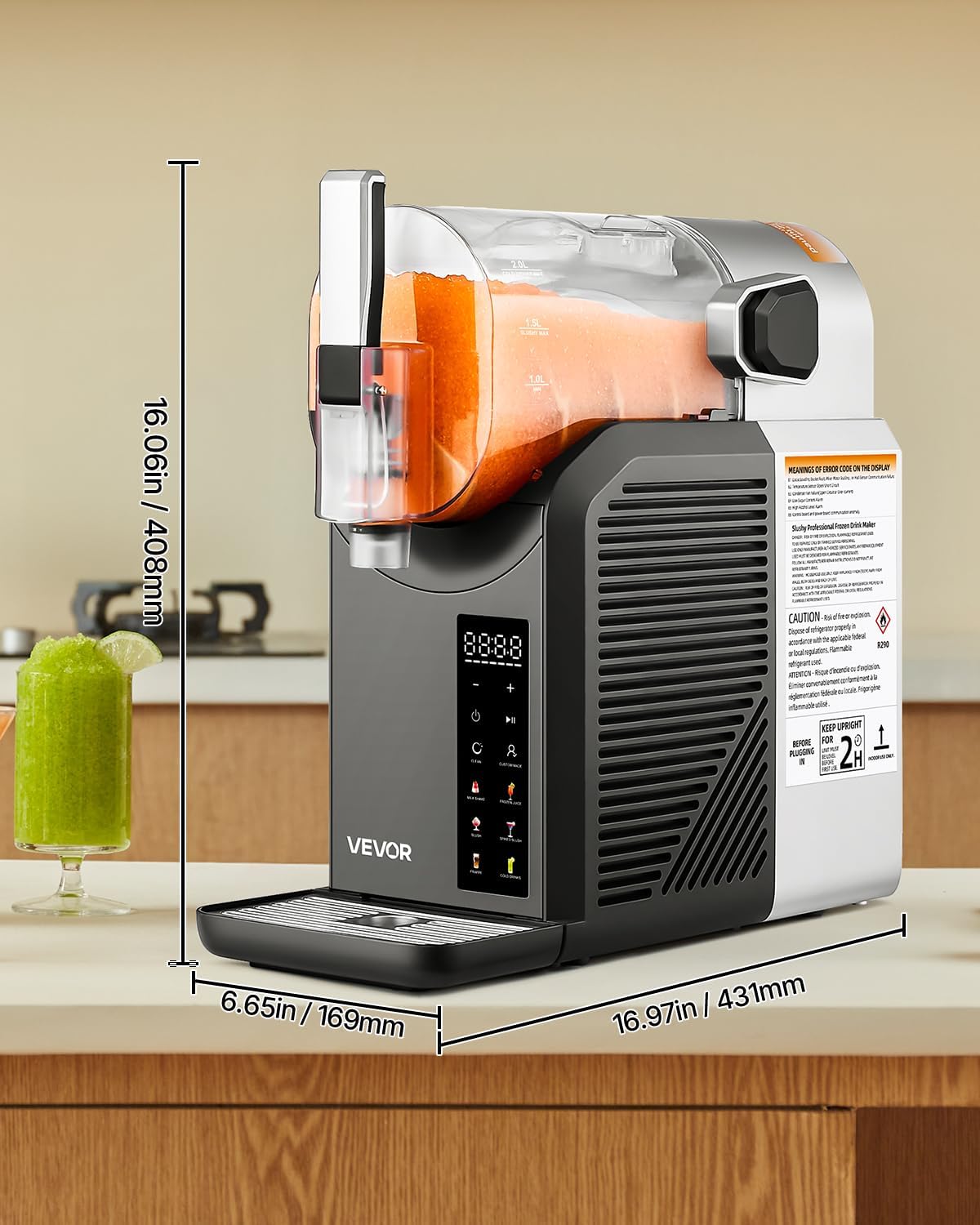 VEVOR - Slushie machine 2 l/68 oz, zonder ijs, slushie machine voor thuis, bevroren drankmachine met 6 vooraf ingestelde programma's, zelfreinigende madeliefjesmachine