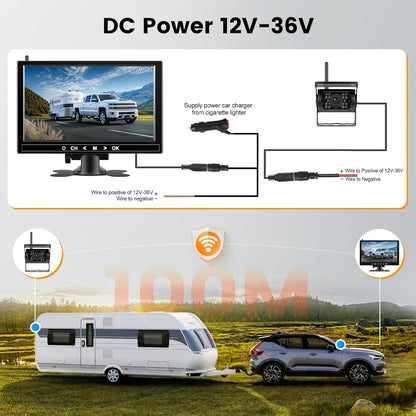 Hodozzy Draadloze 4-camera-set, 9-inch-monitor, waterdicht, nachtzicht, 18 IR, 12/24 V, voor camper, vrachtwagen, aanhanger