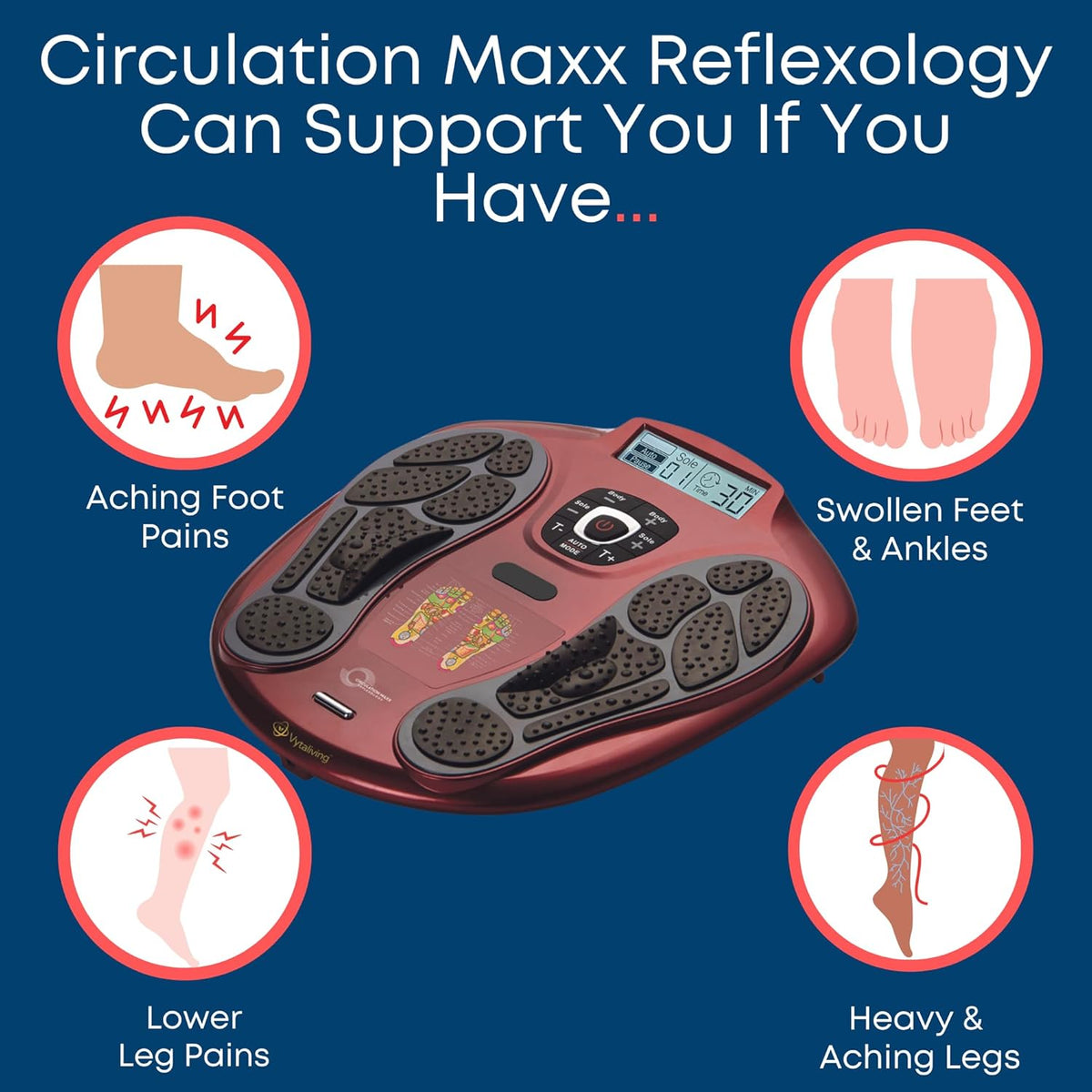 Voet- en beenstimulator – Reflexologie voetmassager – Voetmassageapparaat – Voetzoolstimulator – Beenmassager – Rood – EMS-technologie – Werkt op adapter of batterijen