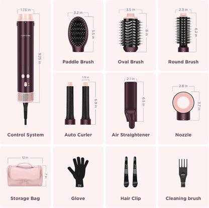 7-In-1 Airstyler – Multistyler – Haarstyler – Föhnborstel – Stylingset – Met Reistas – Automatische Dubbele Spanning – Borstelloze 110.000 Rpm Motor