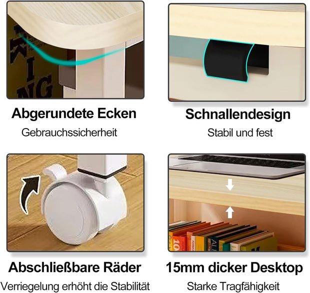 Computertafel - Computerbureau - Laptoptafel - Inklapbaar Kleine Tafel - Werktafel - Bijzettafel - met Wieltjes - Opvouwbare - IndustriëLe Stijl - voor - Thuis - Kantoor - 80 x 58 x 79 cm - Esdoornkleur