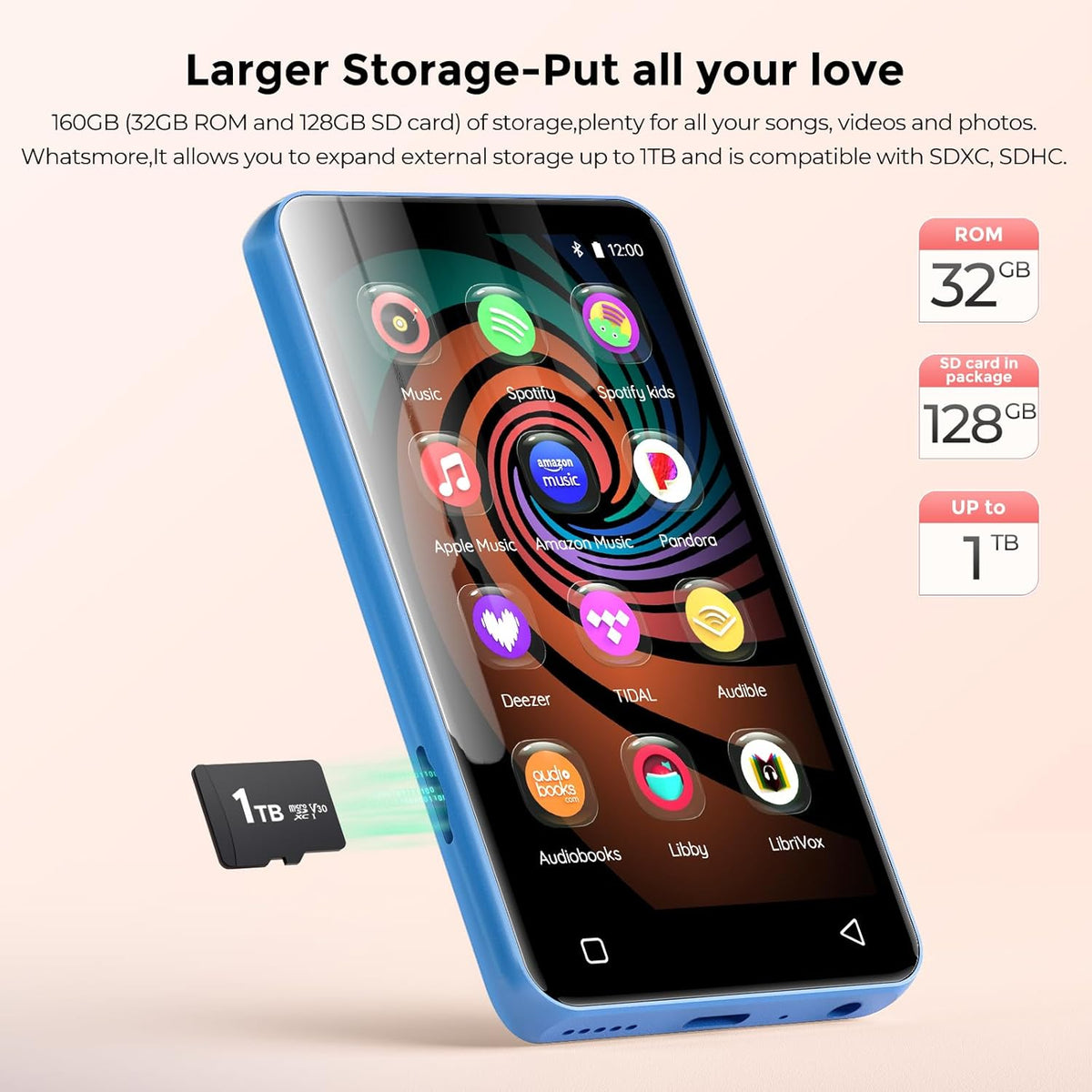 innioasis Music Player with Spotify, Pandora, Amazon Music, 4 Inch Touch Screen Android MP4 MP3 Player for Kids with Libby Audible Audiobook (White-Blue) - QUORE