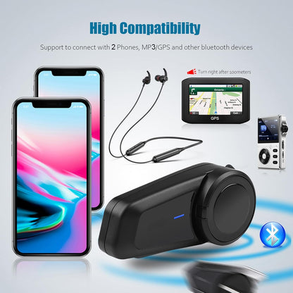 QSPORTPEAK Motorcommunicatiesysteem, M2 motorfiets bluetooth intercom met stereogeluid, motorfiets helm headset tot 6 bestuurders (1000 m bereik, waterdicht, FM-radio, voice prompt) (2 stuks)