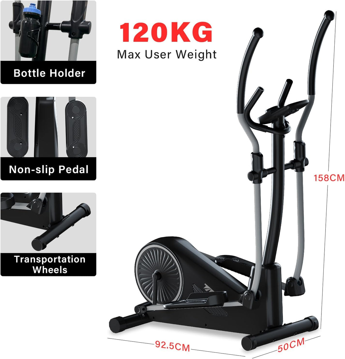 Crosstrainer – Elliptische Trainer – Fitness Trainer – Hometrainer – Elliptical – 32 Weerstandsniveaus Magnetisch – Hartslagsensoren Met LCD-Scherm - QUORE