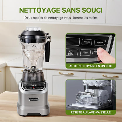 AMZCHEF Professionele smoothiemixer 1,85 liter met 6 messen, 600 ml, BPA 1,85 l en 600 ml individuele glazen mixer voor 2 mengmodi 1800 W