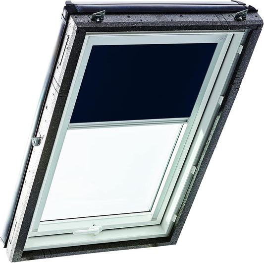 Origineel Roto Verduisterend Rolgordijn ZRV - Bijna Volledige Verduistering - Geleiderail Zilver - Voor Dakraam Serie Designo R4/R7 en Classic 43/73 - Maat 065/140 | 06/14 - Kleur Stof Blauw