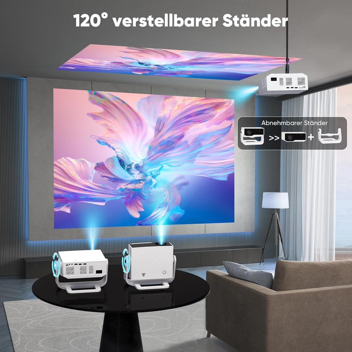 2025 Smart beamer 4K ondersteuning Android 11, Full HD 1080P, 28000 lumen, WiFi 6 en BT 5.2, houder verstelbaar 120°, elektrische focus, trapeziumcorrectie, thuisbioscoopprojector voor switch