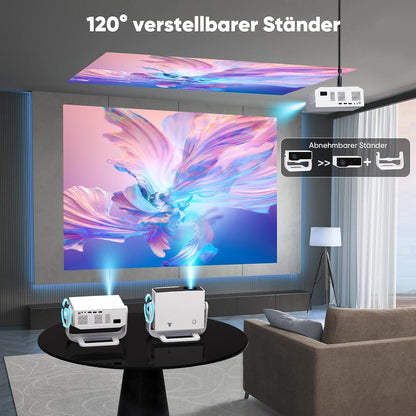 2025 Smart beamer 4K ondersteuning Android 11, Full HD 1080P, 28000 lumen, WiFi 6 en BT 5.2, houder verstelbaar 120°, elektrische focus, trapeziumcorrectie, thuisbioscoopprojector voor switch