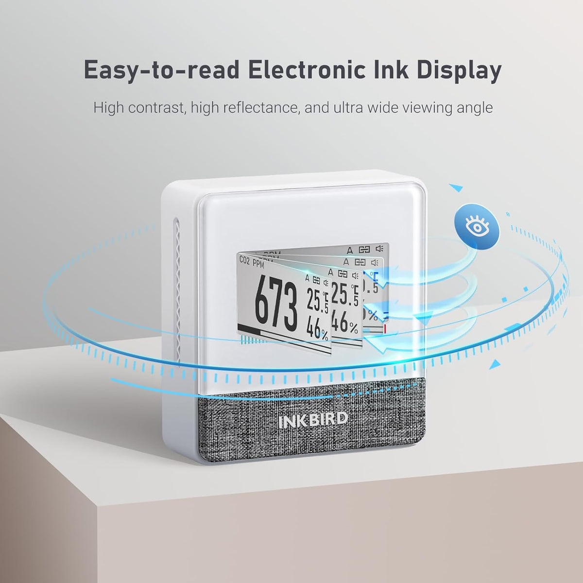 Inkbird Bluetooth CO2 Meter, IAM-T1 Luchtkwaliteitsmeter Thermometer Hygrometer Luchtdruk met Elektronisch Inktscherm, App Monitor, 18 Maanden Batterijduur, voor Thuis, Op Kantoor