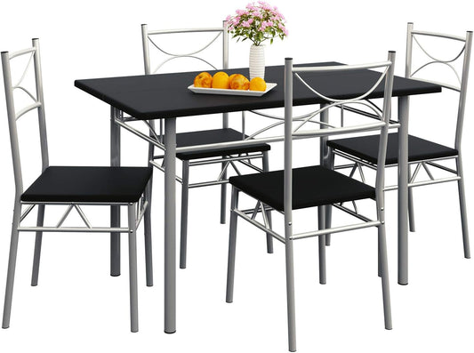 Eethoek – Eettafelset – Eetkamer Stoelen – Keukentafel – Zitgroep – Compact & Ruimtebesparend – Gepoedercoat Stalen Frame & MDF Blad