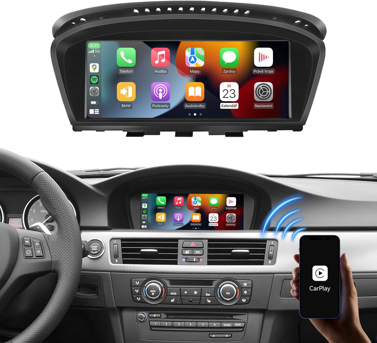 8,8 inch autoradio Linux touchscreen met Android Auto CarPlay voor BMW 3-serie E90/E91/E92/E93 & 5-serie E60/E61 (2008-2013 CIC System iDrive 3.0), originele display-upgrade