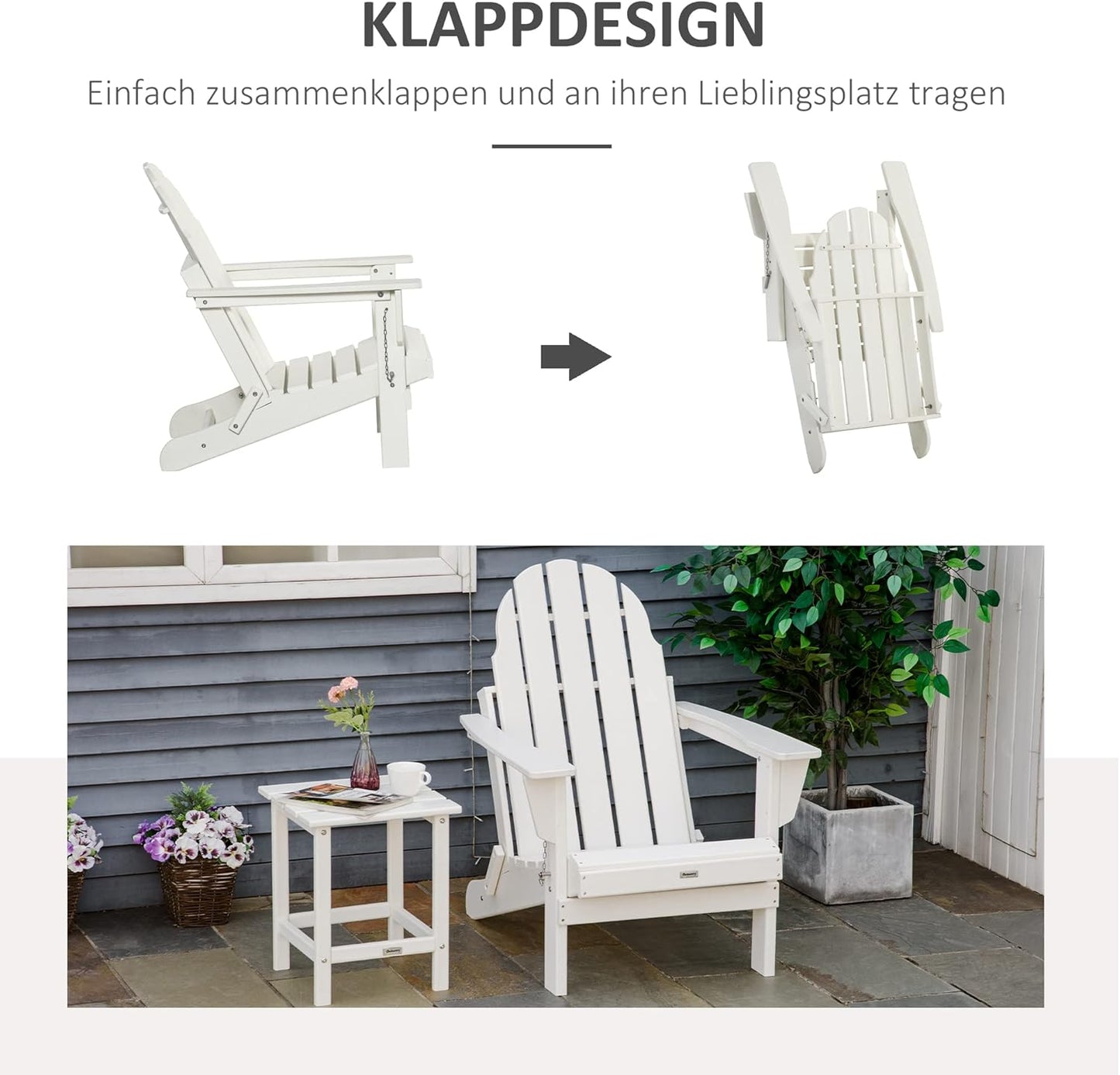 Adirondack Tuinstoel – Buitenstoel – Balkonstoel – Lounge Stoel – Klapstoel – Weerbestendig HDPE Materiaal – Inklapbaar & Draagbaar - QUORE
