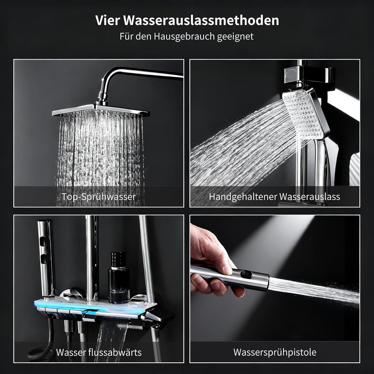 Doucheset – Regendouche – Handdouche – Watervaluitloop – Bidet Spray – LED Temperatuurdisplay – 30 cm Regendouchekop