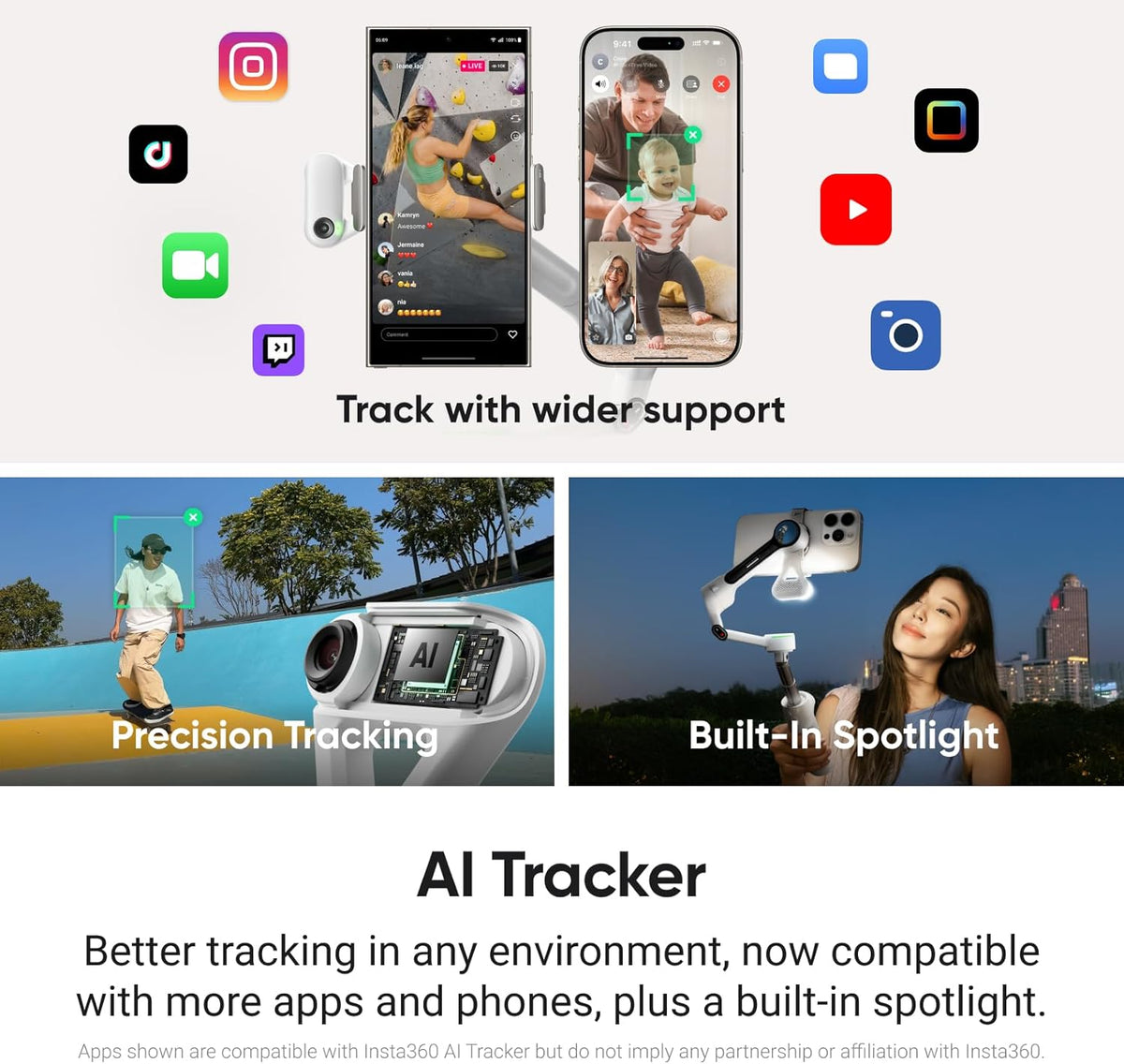 Insta360 Flow 2 Pro Gimbal Stabilizer voor iPhone, Android, AI Phone Gimbal, Ingebouwde Selfie Stick & Statief, Telefoonstabilisator voor video-opname, Youtube, Tiktok, Travel - Ultimate Creator