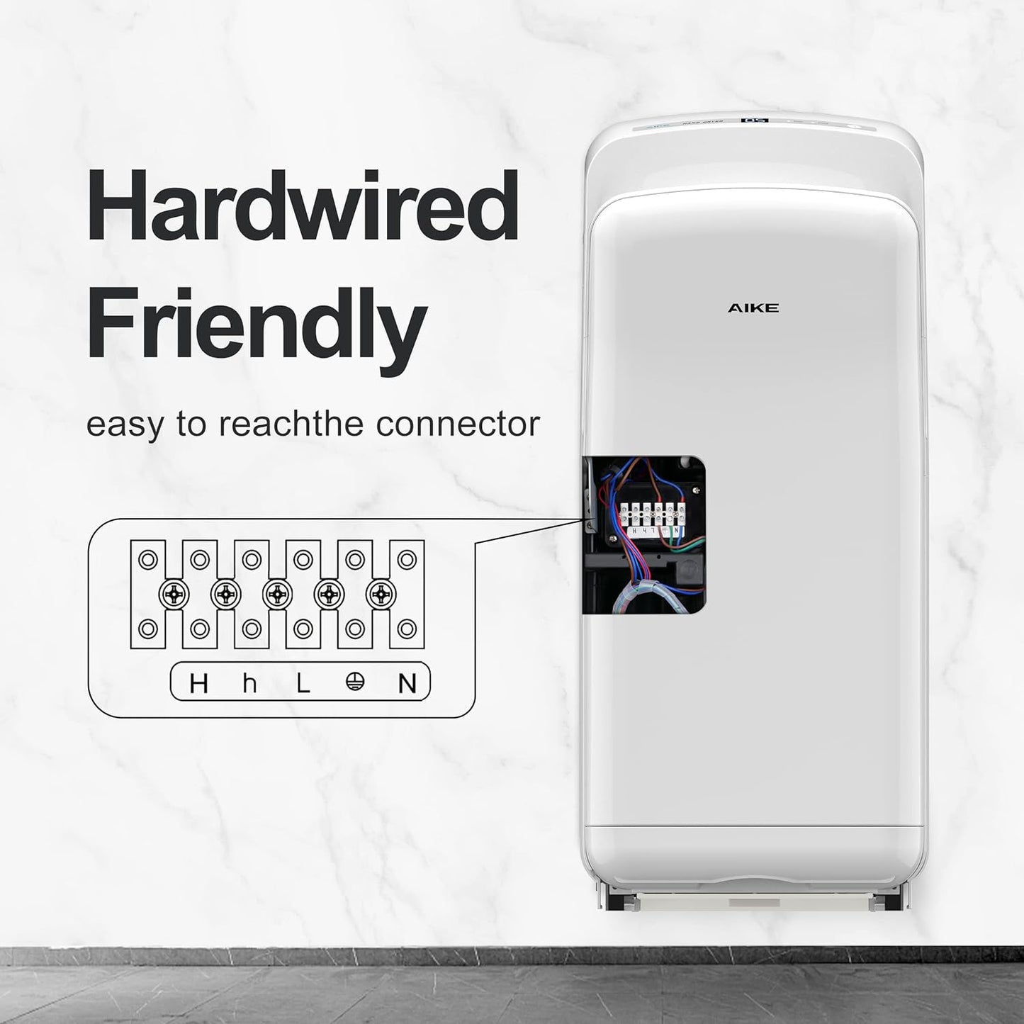 AIKE 2005H handdroger, Commerciële Elektrische Handdroger, met HEPA-filter, Super Krachtig, 7-10 Seconden om te drogen, 1750-2050W