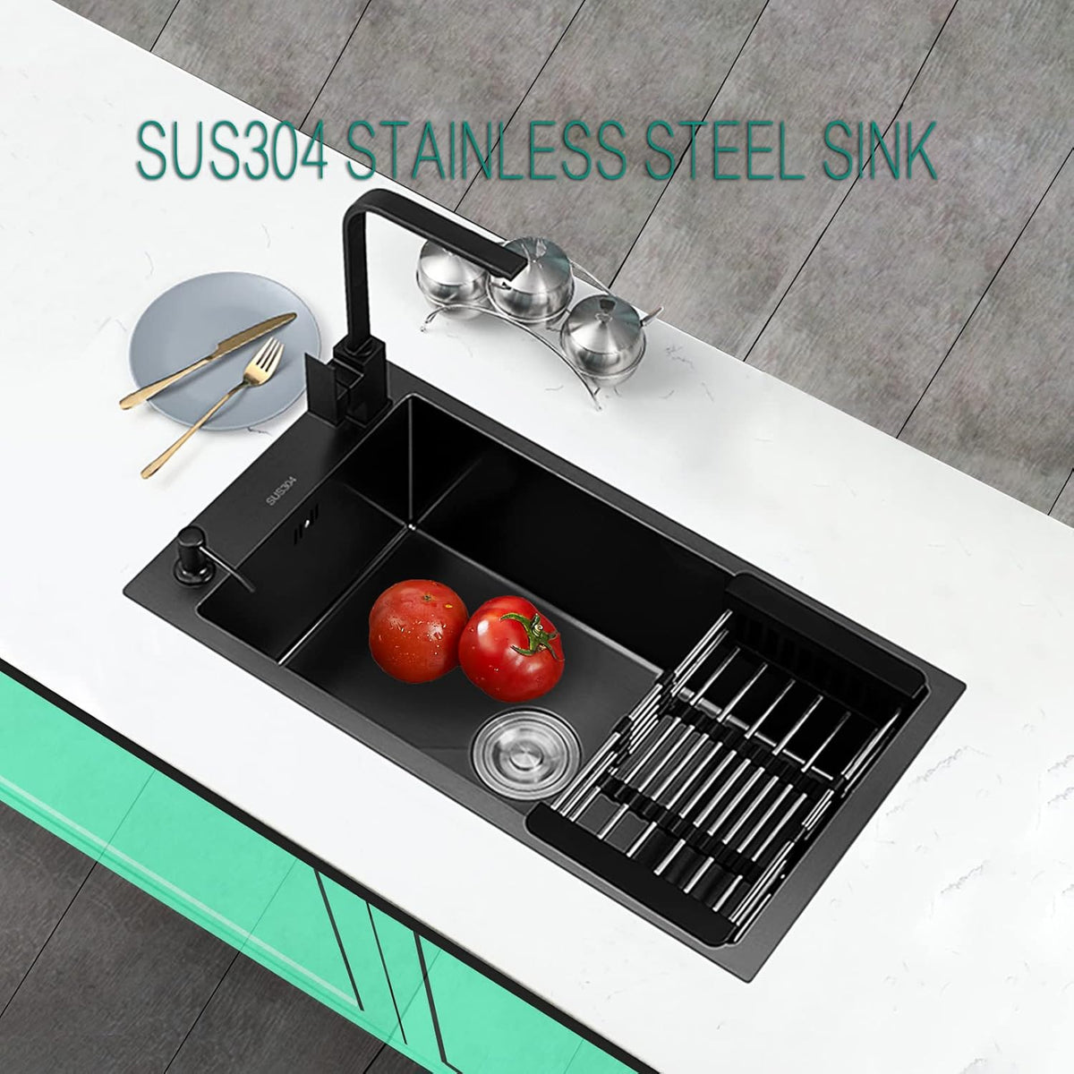 NOYHHAY Zwarte gootsteen Keuken renovatie zwembad enkele wastafel Kleine wastafel Badkamer wastafel Wassen groenten en vaatwaszwembad Huishoudelijke wastafel (38 x 30 x 22 cm, zwart)