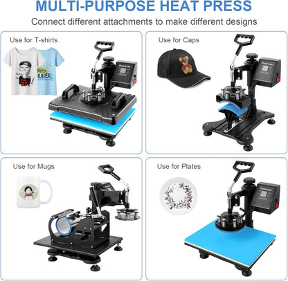 8-in-1 hittepers, 30 x 38 cm, textielsublimatiemachine, warmtepers, 360 graden draaibaar, voor doe-het-zelf t-shirts/kop/hoed/borden/pet